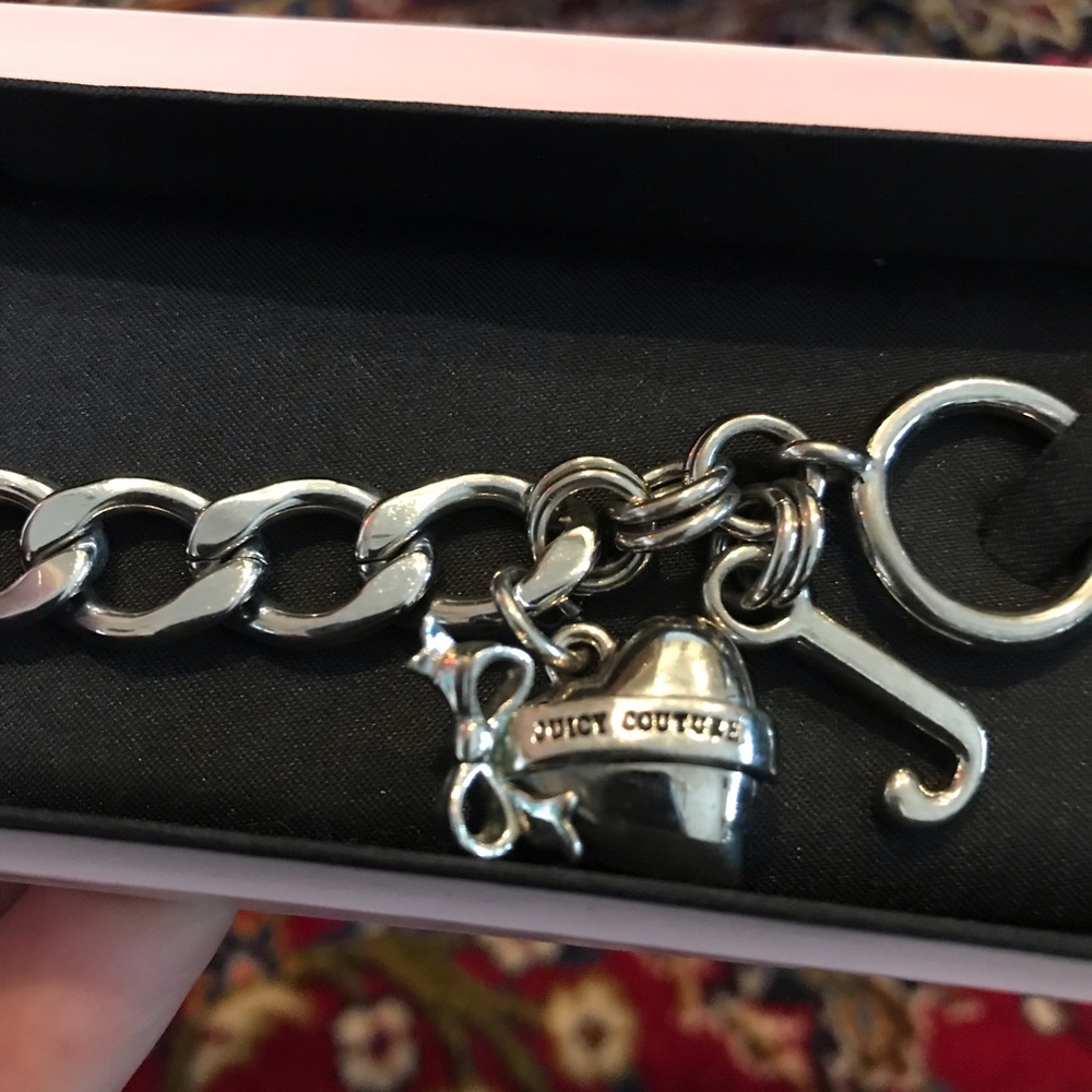 RARE VINTAGE Juicy Couture Silver Chain Link Bracelet w/rare heart bow charm